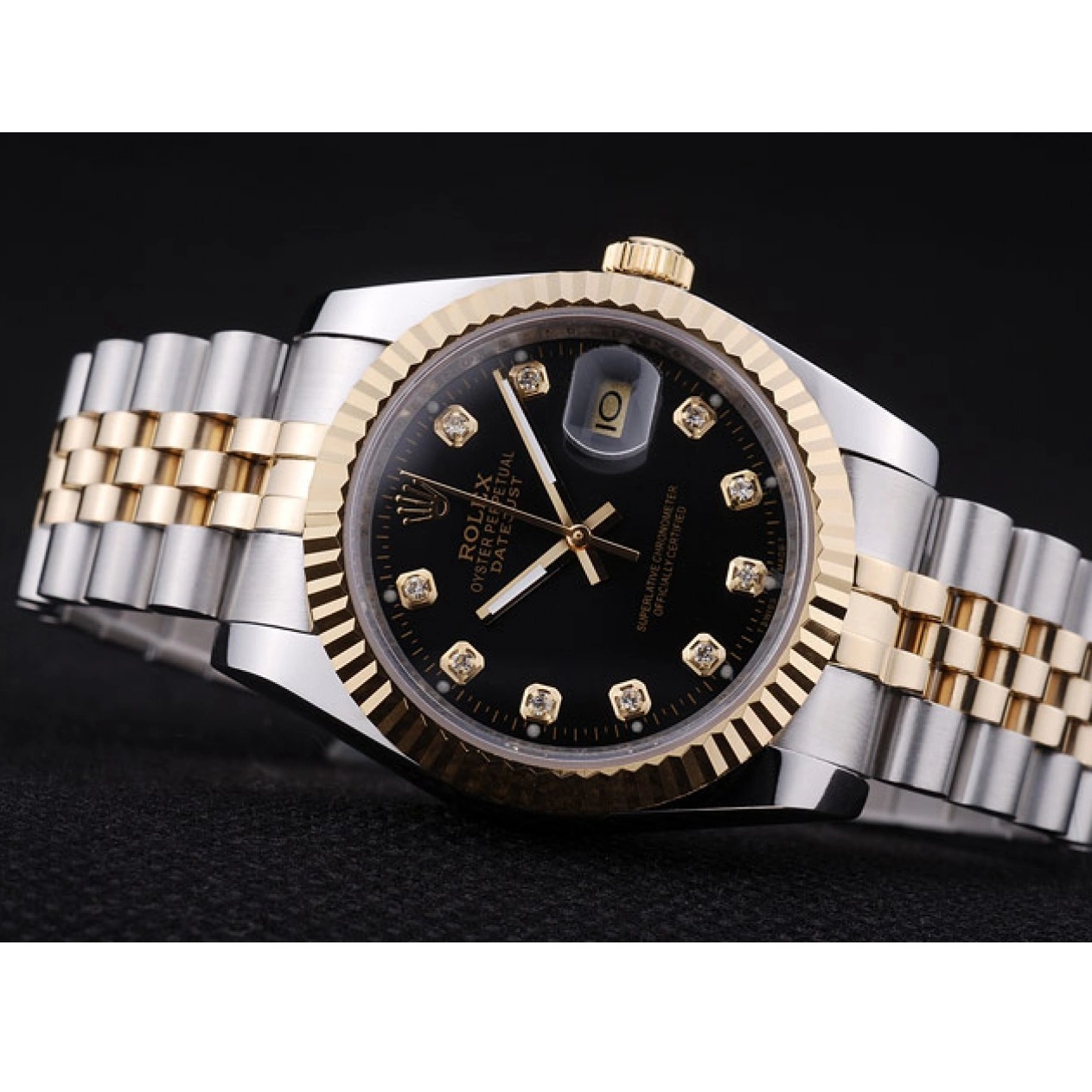 Best AAA Replica Sites Ribbed 7453 Black Rolex Bezel Diamonds Dial Datejust 0731